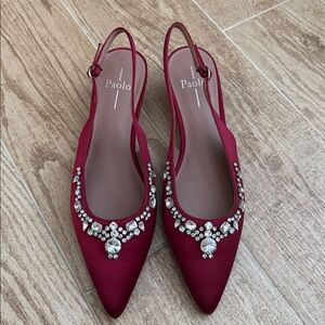 Elegant Red Slingback Heels with Crystal Embellishments